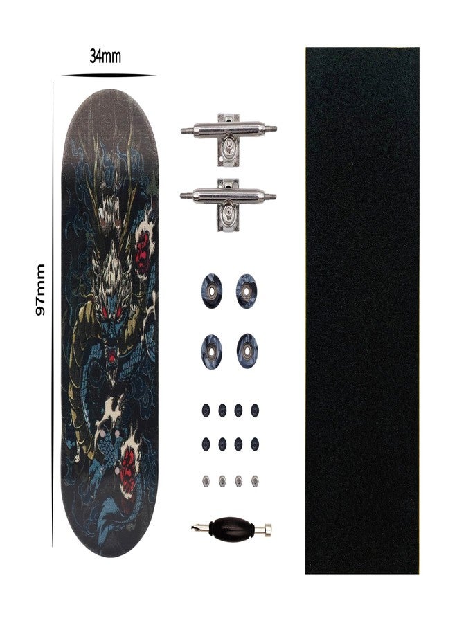 RACOFSB Pro Fingerboard 34mm Wooden Board Professional Finger Skateboard Trucks CNC Swirl Wheels (Dragon) - Image 2